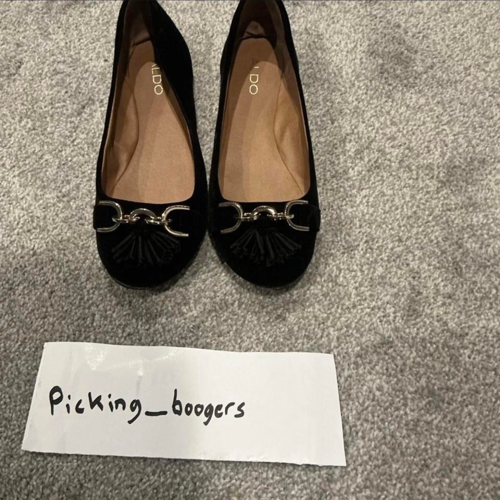Aldo‎ Women Shoes Patrin Size 7 Black Suede Slip On Loafers Round Toe Flat Heel